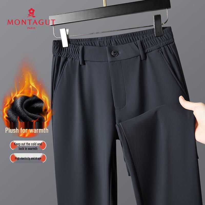 MONTAGUT Men s High-Stretch Plush-Lined Straight-Leg Casual Trousers 30