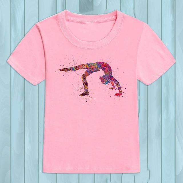 Gymnast Dancer T-Shirt Femme Watercolor Rainbow Gymnastics Art Tshirt Girls Summer Kids Tees Shirt Tops Child Streetwear Hipster