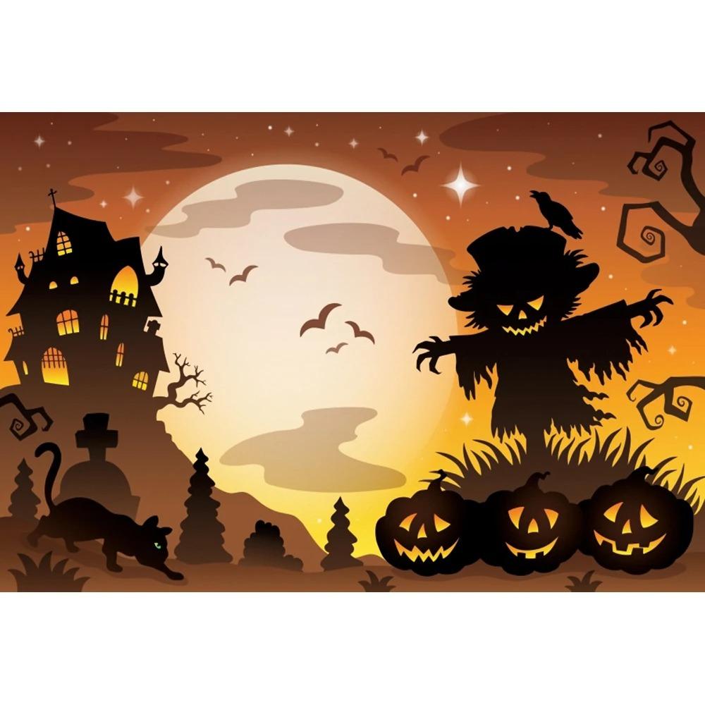 Halloween Party Decoration Hanging Cloth Pumpkin Witch Bat Castle Full Moon Night Photography Background Not Room Decoration