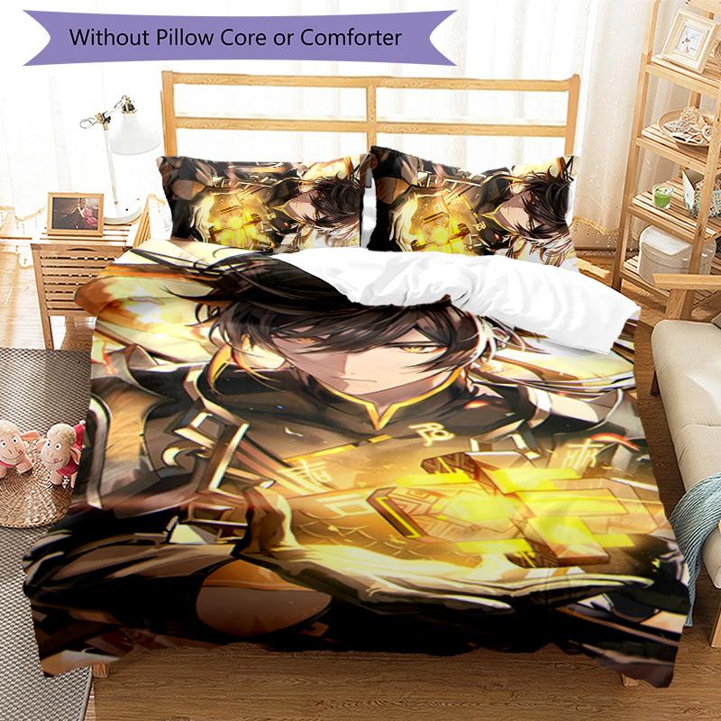 Set Lenzuola 3 Pezzi Personaggi Genshin Impact 3 Fantasie Set Copripiumino include Copripiumino e Federe, Decorazione Camera da Letto Perfetta per Tutte le Stagioni e Regalo