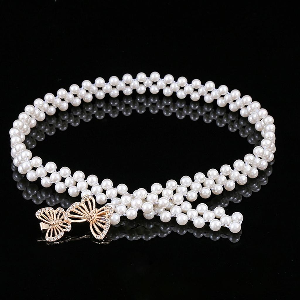 "Korean Style Rhinestone Pearl Waist Chain for Women – Fashionable, Sweet, Elastic Belt"