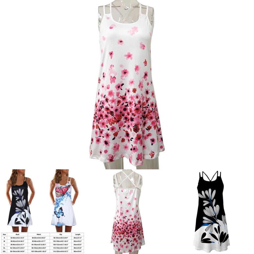 Elegant Women Summer Vintage Beach Sleeveless 3d Floral Print Boho Tank Dress