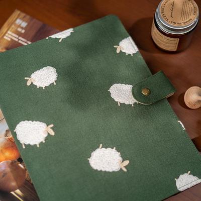 Dark Green Embroidered Little Lamb A4B5 Loose-Leaf Notebook Diary Planner