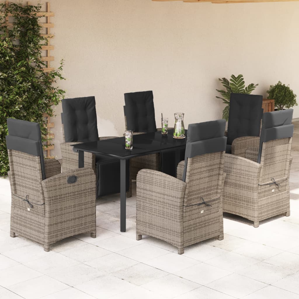 Vidaxl 7-Cz. Garden Furniture Set With Cushions, Grey, PE Rattan