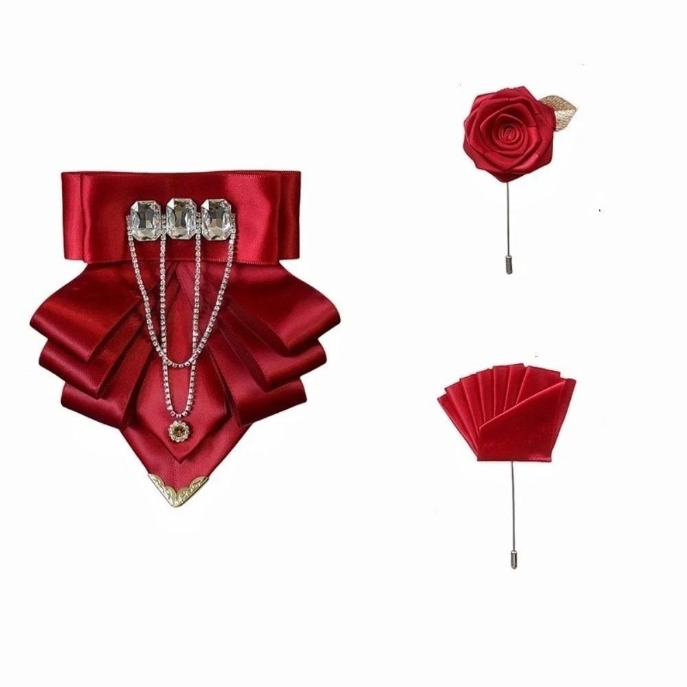 3 pcs/set Exaggerated Collar Bow Tie Brooch Set Rhinestone Wedding Accessory Set Wedding