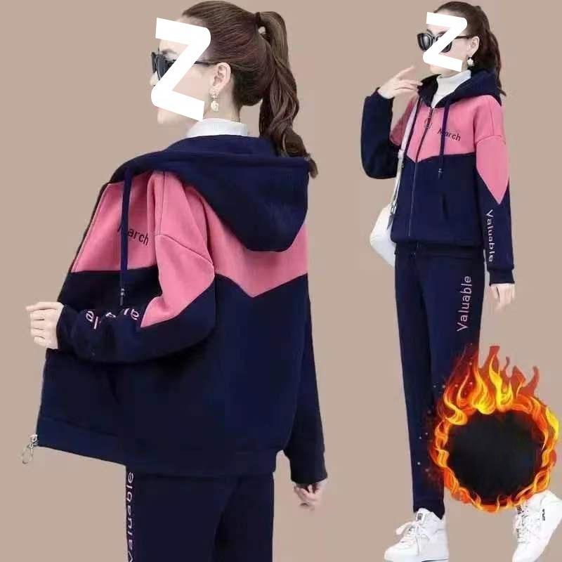 Thick-fabriced and Warm Sports Suit for Women, Suitable for Autumn and Winter, Elegant Mid-aged Coat, Winter Clothing, Casual Two-piece Set
