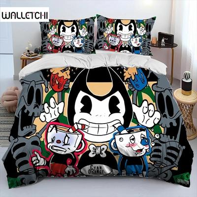 3D Druck Spiel Cuphead Mugman Bettwäsche Set Bettbezug Bettset Steppdecke Kissenbezug Bettdecke King Queen Größe Jungen Erwachsene