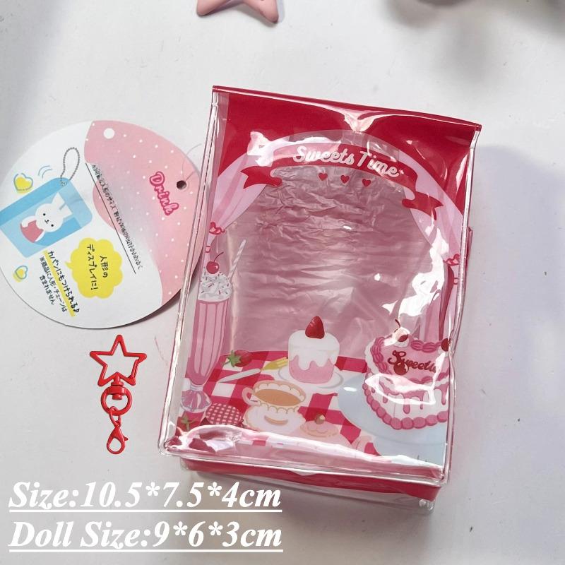 Kawaii Mini Doll Storage Bags with Keychain Cute Candy PVC Bag Transparent Display Bag for Girls Gifts Kids Toys Organization