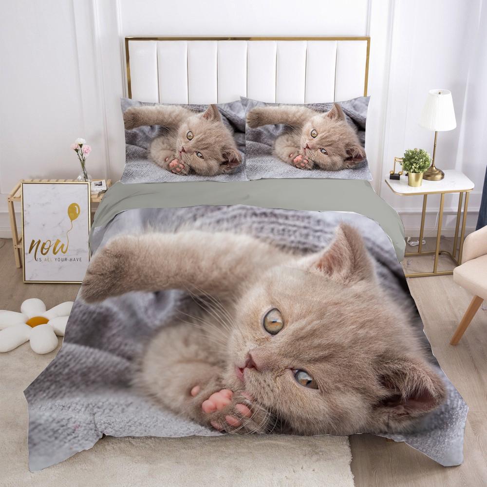 Cat Quilt Cover Package Lovely Animal Kitten Printed Quilt Cover Kids Teens Girl Animal Full Size Queen Dimension King Size Size Polyester Bed Cover