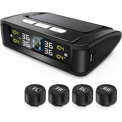 TPMS universale ad energia solare con display LCD - Sensori esterni/interni, IPX7 impermeabile, sistema di monitoraggio in tempo reale