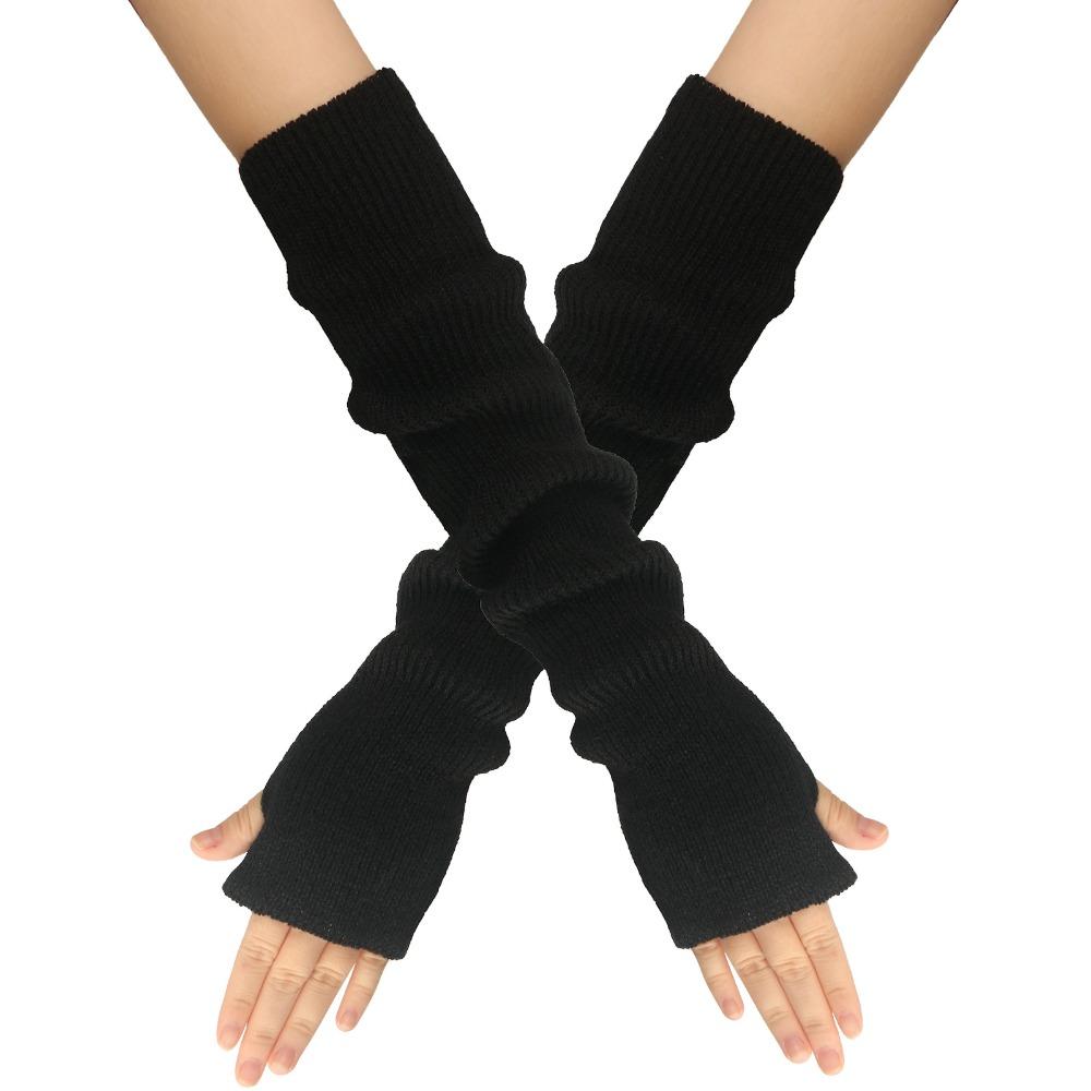 Knitted Fingerless Long Gloves Long Sleeve Elbow Mitten Y2K Arm Sleeve Gloves for Women Girls
