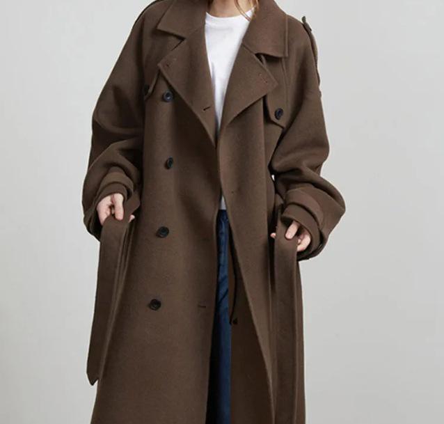 European & American Women's Double-Breasted Lapel Wool Coat - Casual, Loose, Fashionable.