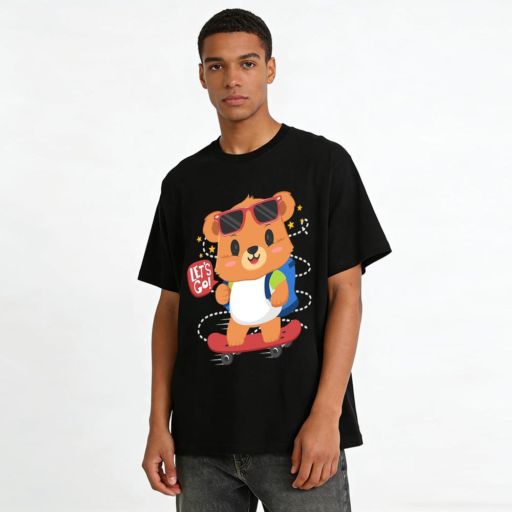 Kids Boys Girls Cute Skateboard Bear Print T-Shirt Casual Breathable Top For Family Trip Pure cotton T-shirt