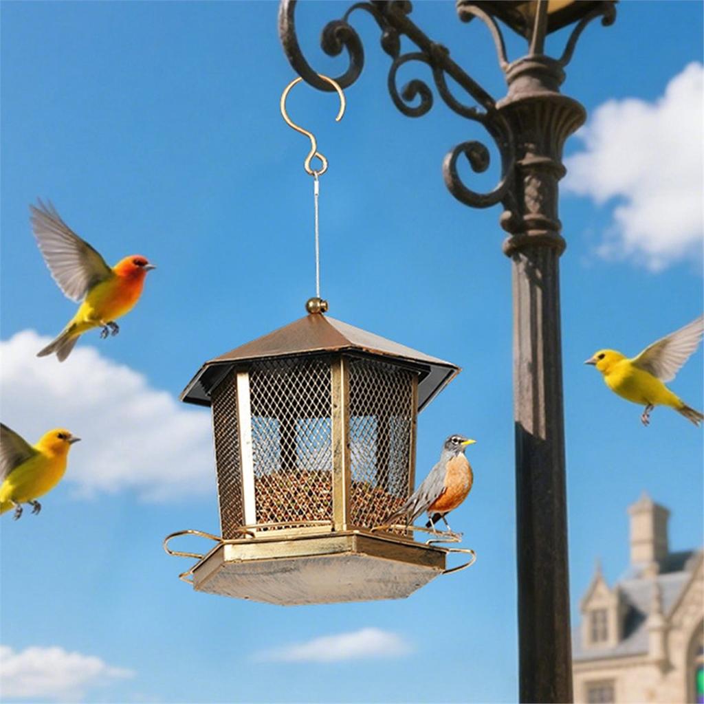 BHBL Large Capacity Garden Bird Feeder Heavy Duty Iron Bird Food Bowl Squirrel Proof Hanging Parrot Feeding Station Outdoors