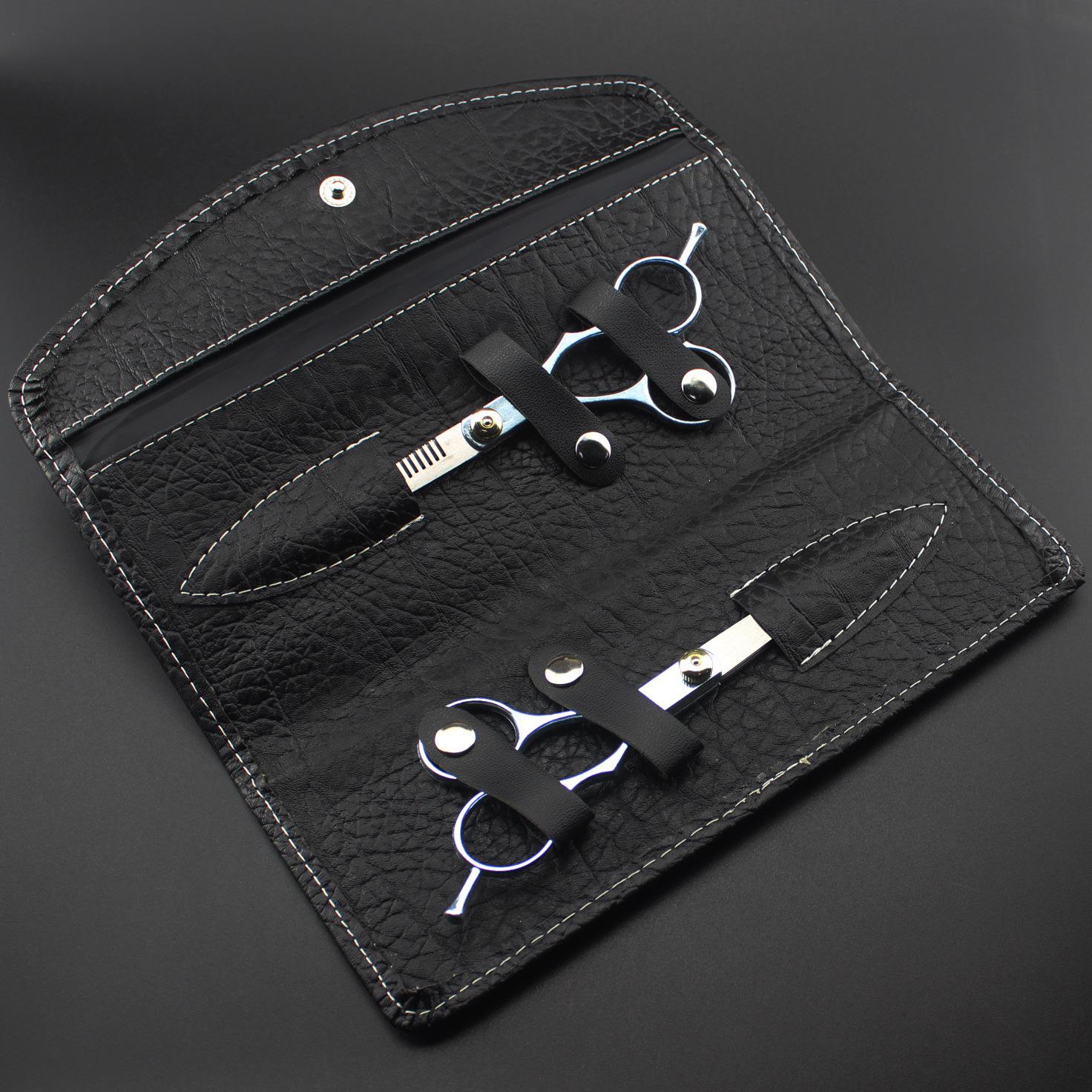 6 Galvanized Thinning Shears & Hairdressing Scissors Set with Leather Bag - Carbon Steel