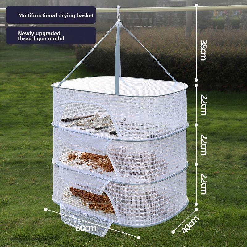Collapsible Double Layer Clothing Drying Basket With Breathable Fabric For Home Use