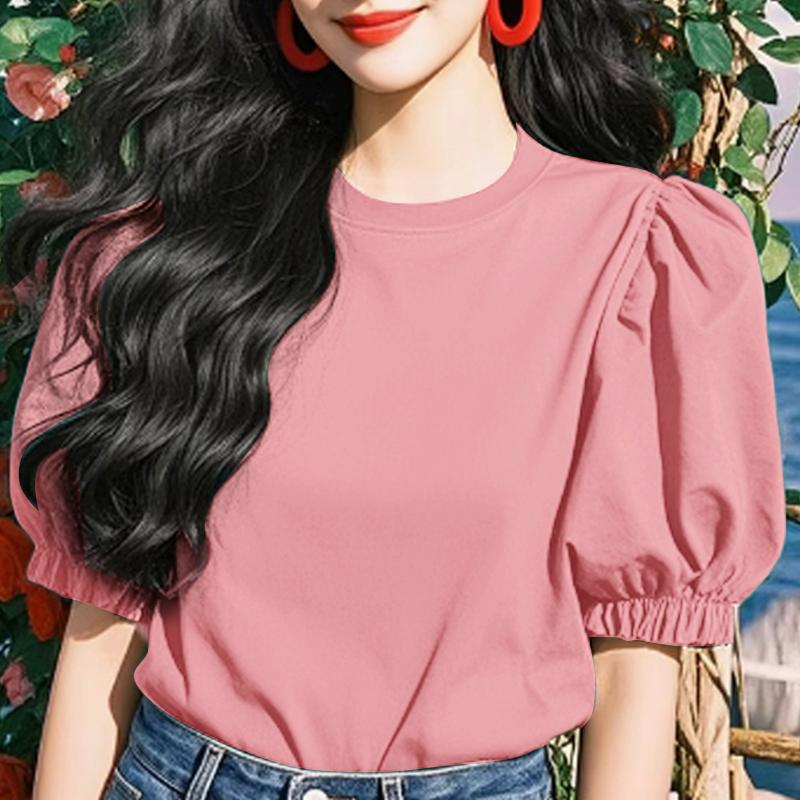 ZANZEA Women Casual Round Neck Solid Color Summer Short Sleeve Blouse