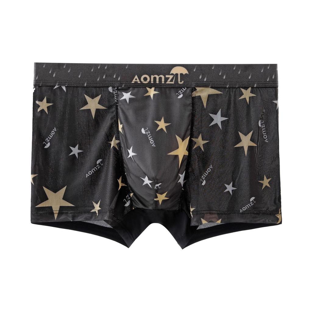 Men's Mesh Printed Boxer Briefs Tide Men's Summer Ice Cool Breathable Four Corner Short Underwear Head