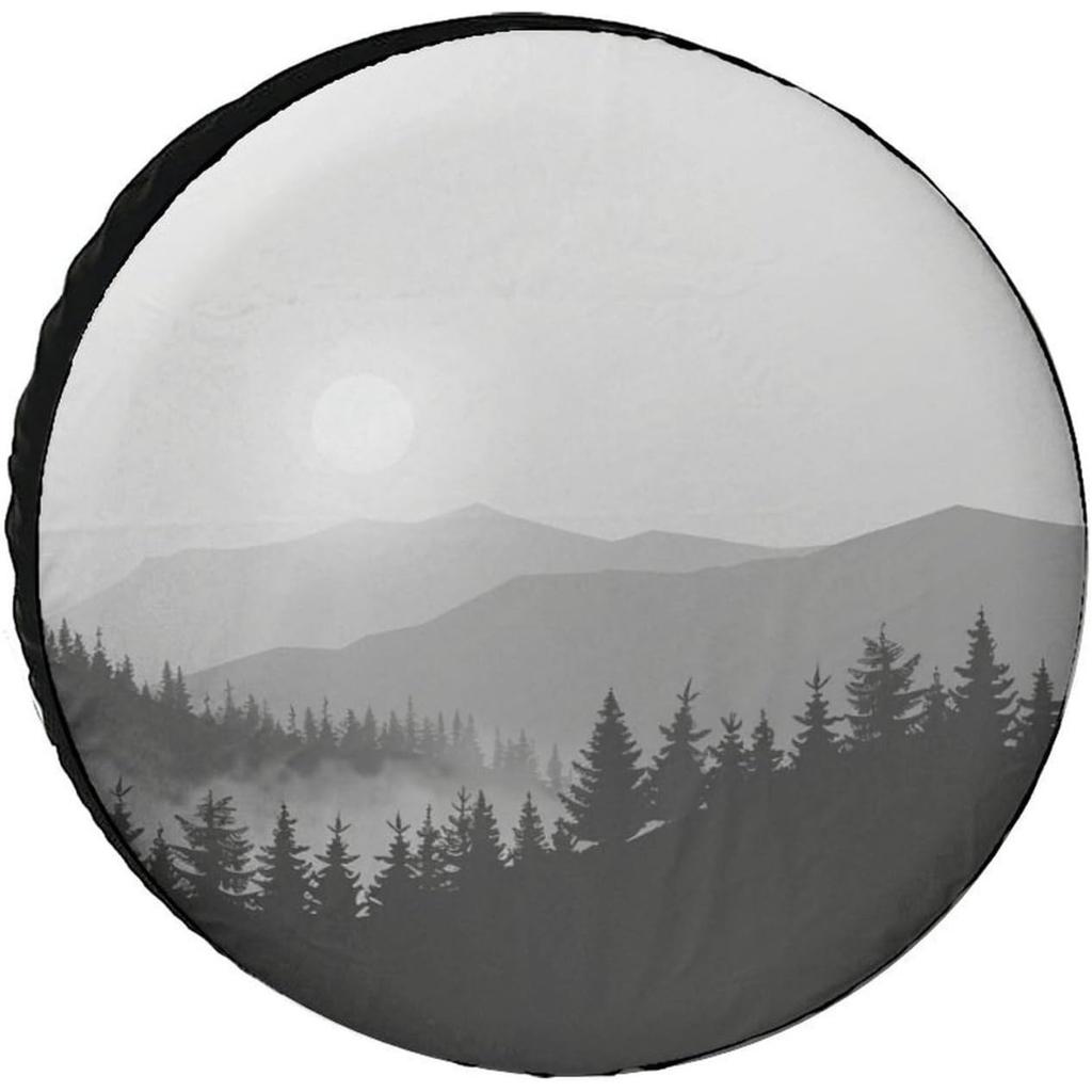 1pc Mist Forest Mountain Spare Tire Cover - Fit For SUV, Truck, RV, Trailer & Camper - Durable Fabric With Nature-Inspired Misty