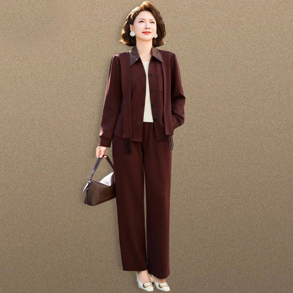 Sophisticated Spring & Autumn Two-Piece Set for Middle-Aged and Elderly Women - 2026 New Style Lapel Shirt Set