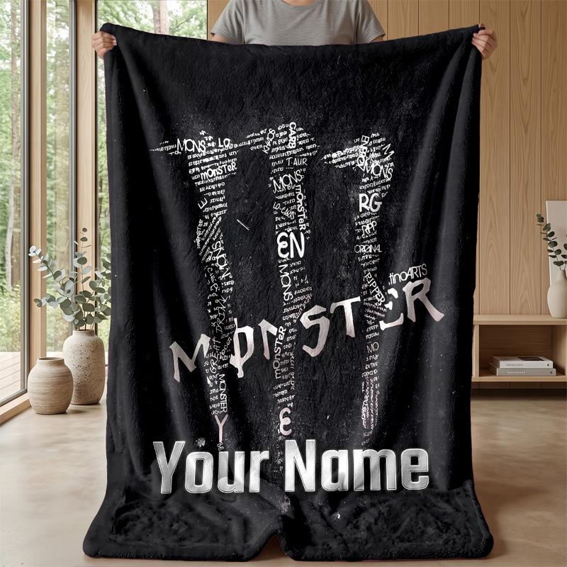 Coperta in Flanella Personalizzata Monster Energy Stampa il Tuo Nome Testo Coperta Morbida Calda Regalo di Festa
