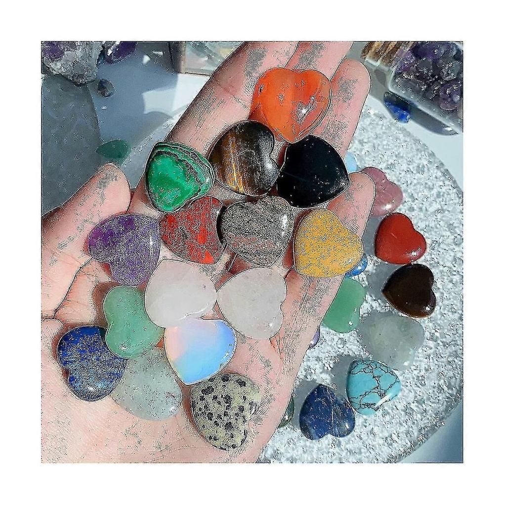 15pcs Natural Love Stone Quartz Clear Quartz Eye Heart Set Palm Thumb Gemstones Meditation 0.8 Inch