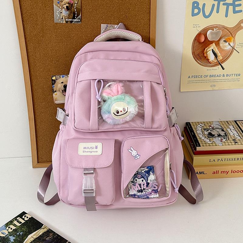 Campus schoolbag female junior high school student cute Japanese transparent pain bag backpack large capacity high school student backpack single bag розовый