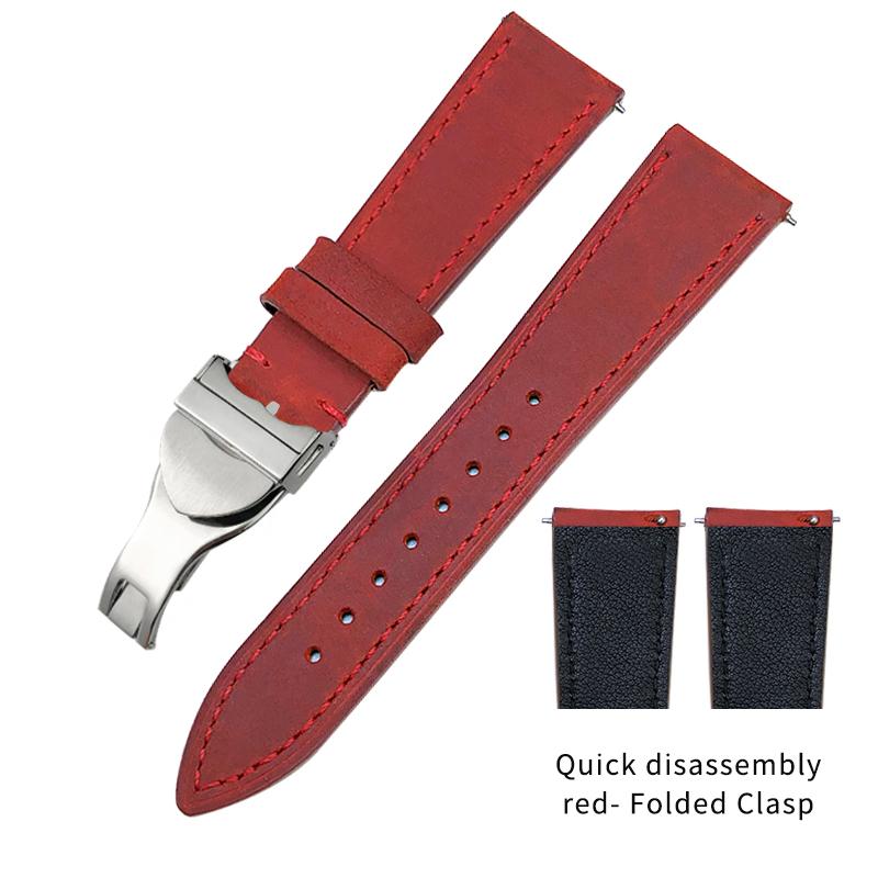 

19mm 20mm 21mm 22mm Genuine Leather Watchband for Tudor Black Bay GMT Pelagos Quick Release Cowhide Watch Strap Deployment Clasp 19mm красный