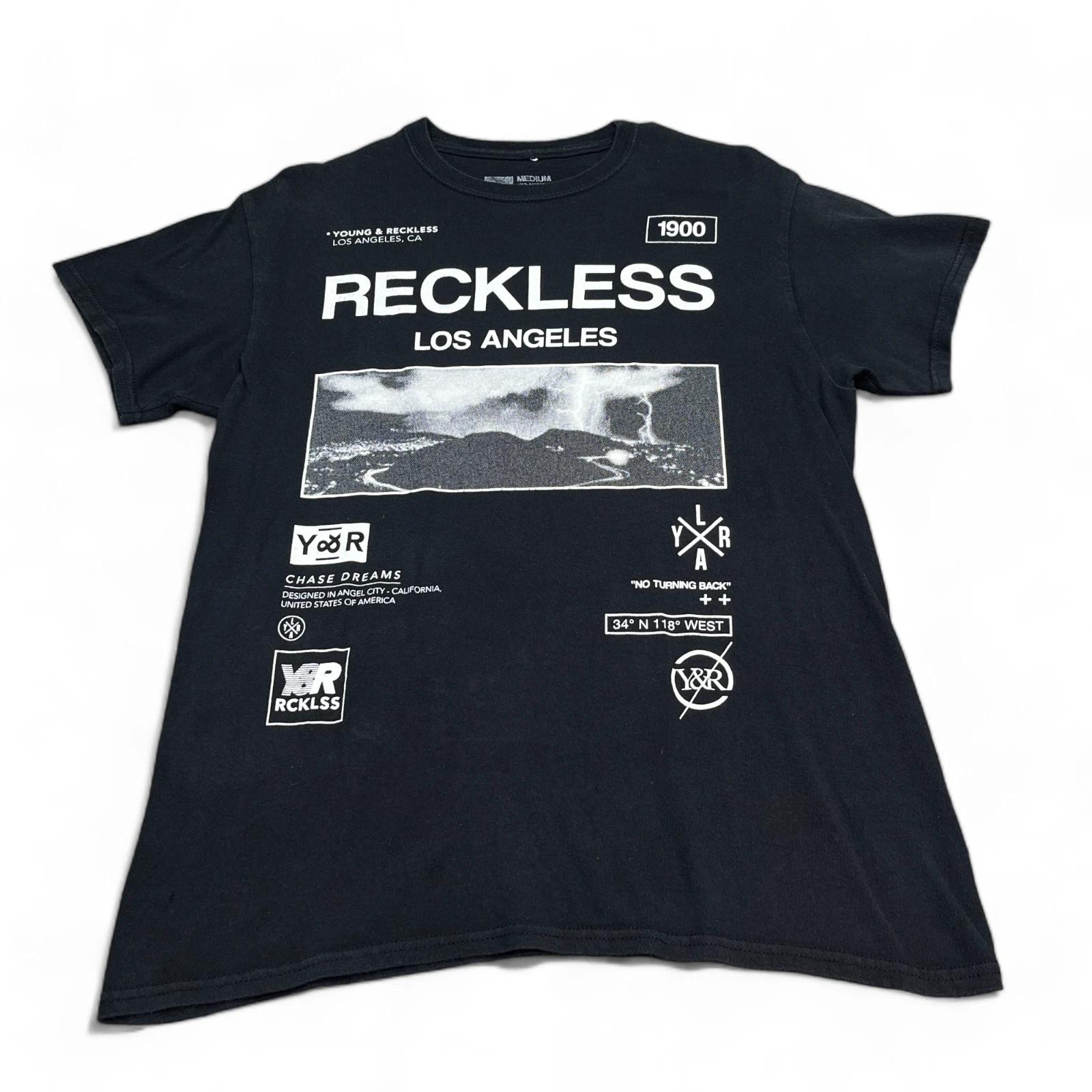 Y2K Young Reckless YR T Shirt Mens Size Medium Black Big Logo Streetwear Tee 4XL