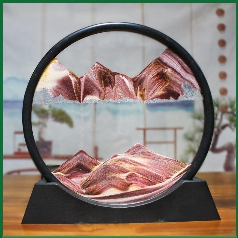 3D Sanduhr Treibsand Bewegliche Sandkunst Bild Rundes Glas Tiefsee Sandlandschaft Handwerk Fließendes Gemälde Büro Heimdeko Geschenk Neu