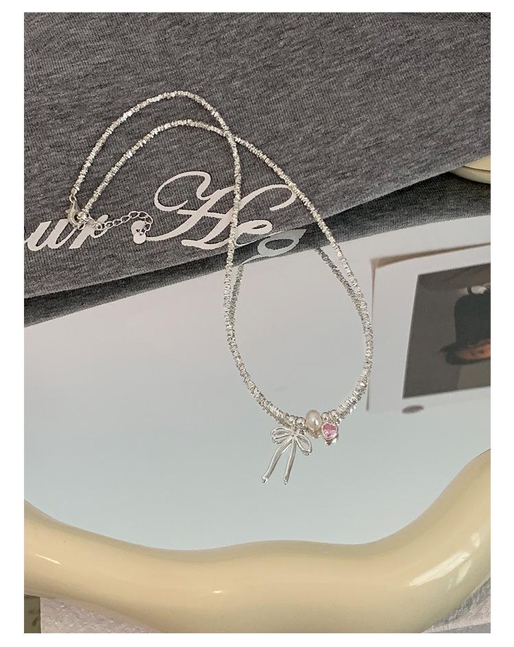 S925 Sterling Silver Pink Heart Bow Pearl Bracelet for Women