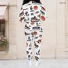 Women Plus Size White Printed Long Sleeve Stand Collar Cropped Varsity Jacket And Long Pants Two Piece Set