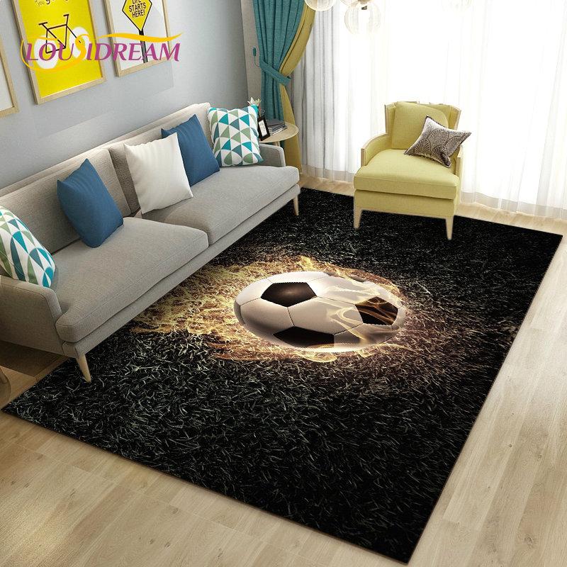 כדורגל כדורגל תלת מימד שטיח אזור ספורט, שטיח לסלון ספת חדר שינה שטיח לדלת קישוט מטבח, משחק לילדים מחצלת רצפה מונעת החלקה