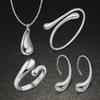 Elegant Retro Silver Jewelry Set: Teardrop Earrings, Wide Bracelet, Necklace, Ring, Oval Earrings for Women.