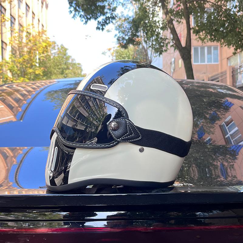 German Fiberglass Small Helmet Body Retro Helmet Motorcycle Men's and Women's Ultra-light Cruise Locomotive Full Helmet