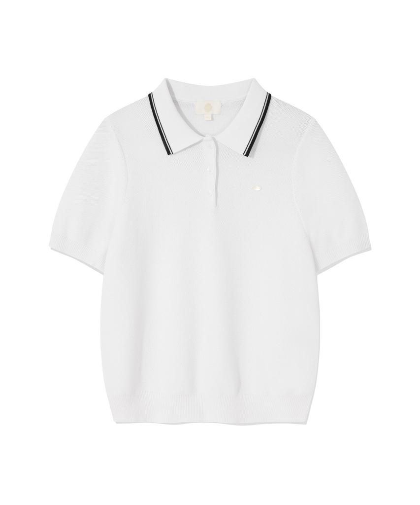 Covernat Woman Collared Half Knit White