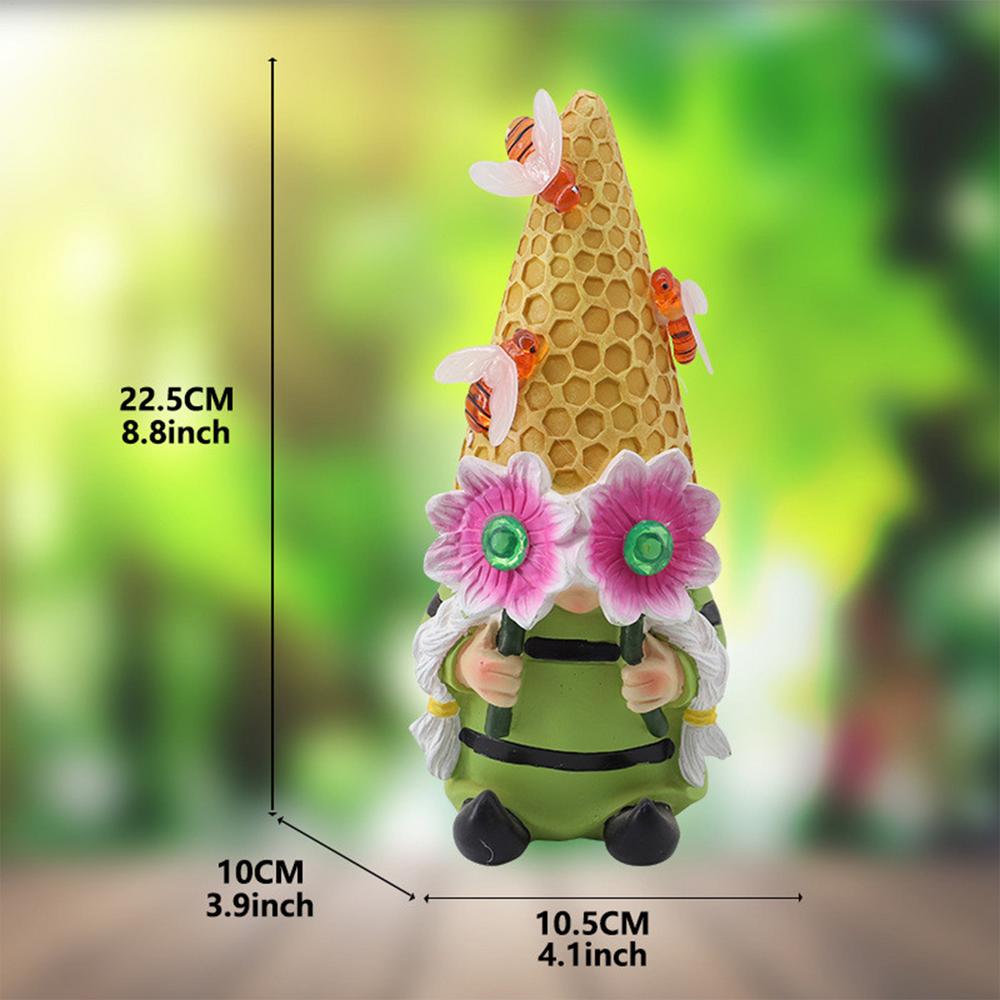 Gnome Statues Outdoor Solar Bee Design Garden Gnome Figurines Sculpture Resin LED Lights Gnome Garden Sculpture For Yard Porch