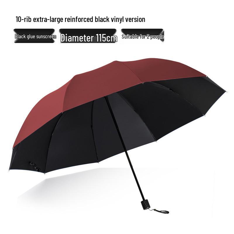 Large Dual-Purpose Sun and Rain Umbrella for 2-3 People, Reinforced Three-Fold Design with Printed Logo
