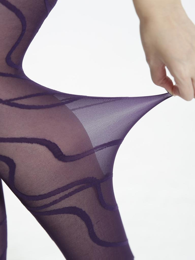Women's Plus Size Abstract Linear Jacquard High Rise Pantyhose - 40 Denier Stretchy Stockings for Casual Wear