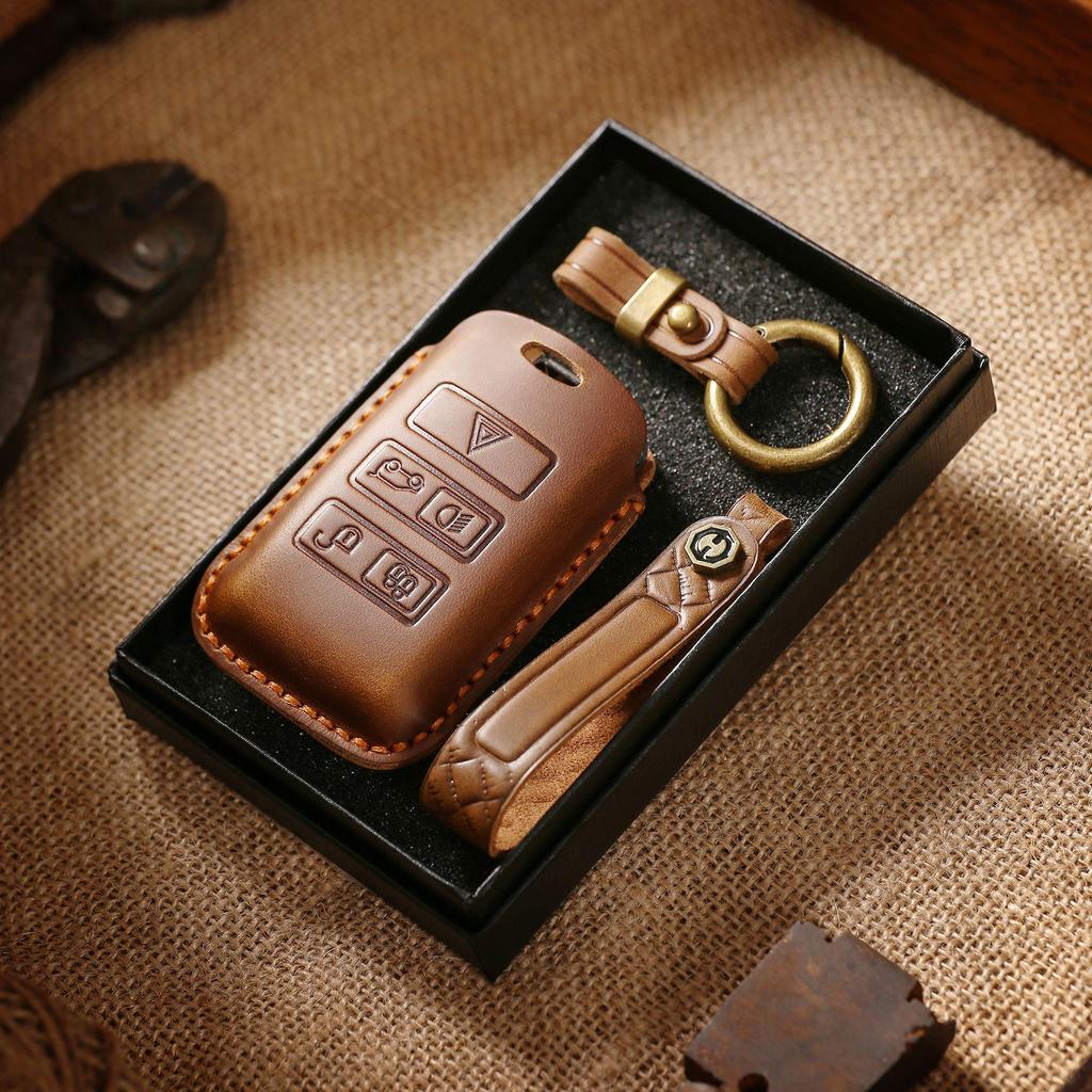 Handmade Vintage Leather Key Cover for Land Rover Range Rover Discovery 5 and Jaguar