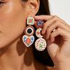 Hot Selling Retro Artistic Unique Design Enamel Love Heart Square Pendant Earrings for Women Fashion Jewelry Accessories Gift