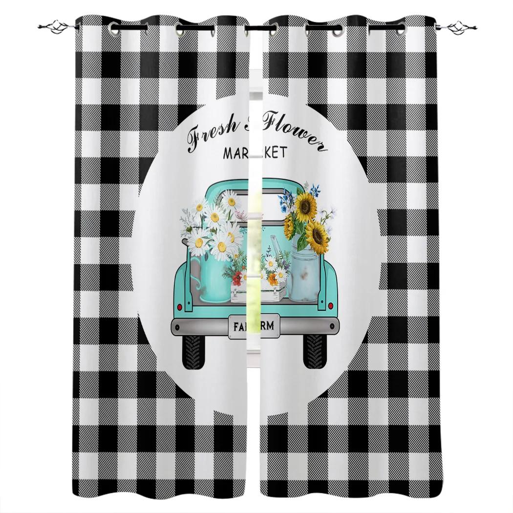 

Спальня Кухня Шторы Белые Маргаритки Цветок Капли Воды Окно Черные Шторы Шторы для Гостиной Декоративные Элементы Cortinas (W50H130cm)-2pcs&Grommet Top