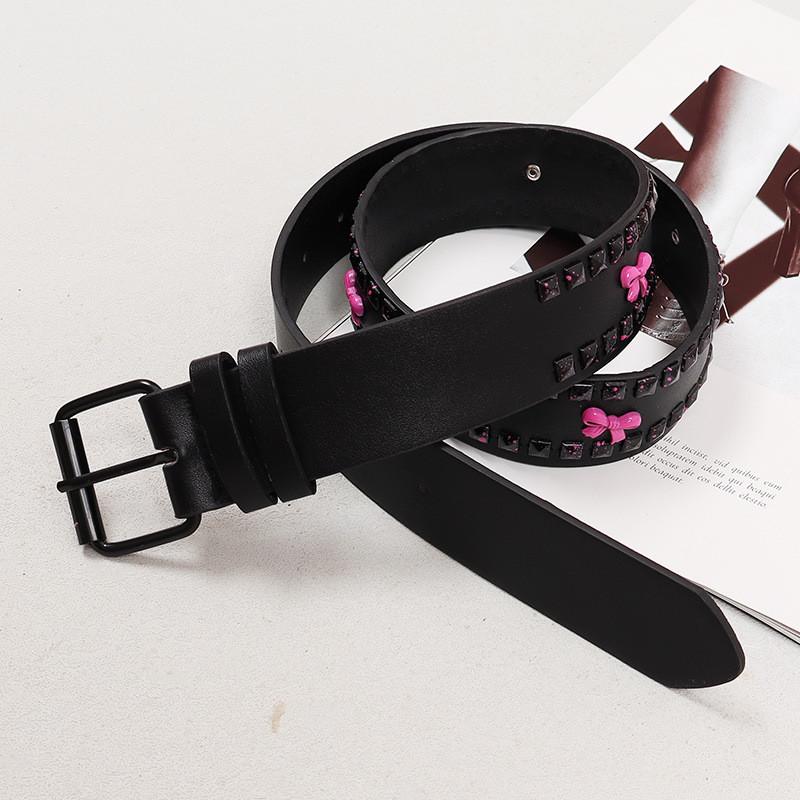 Metal Bow Style Buckle Belt With Circular Embellishments Casual Pants Jeans