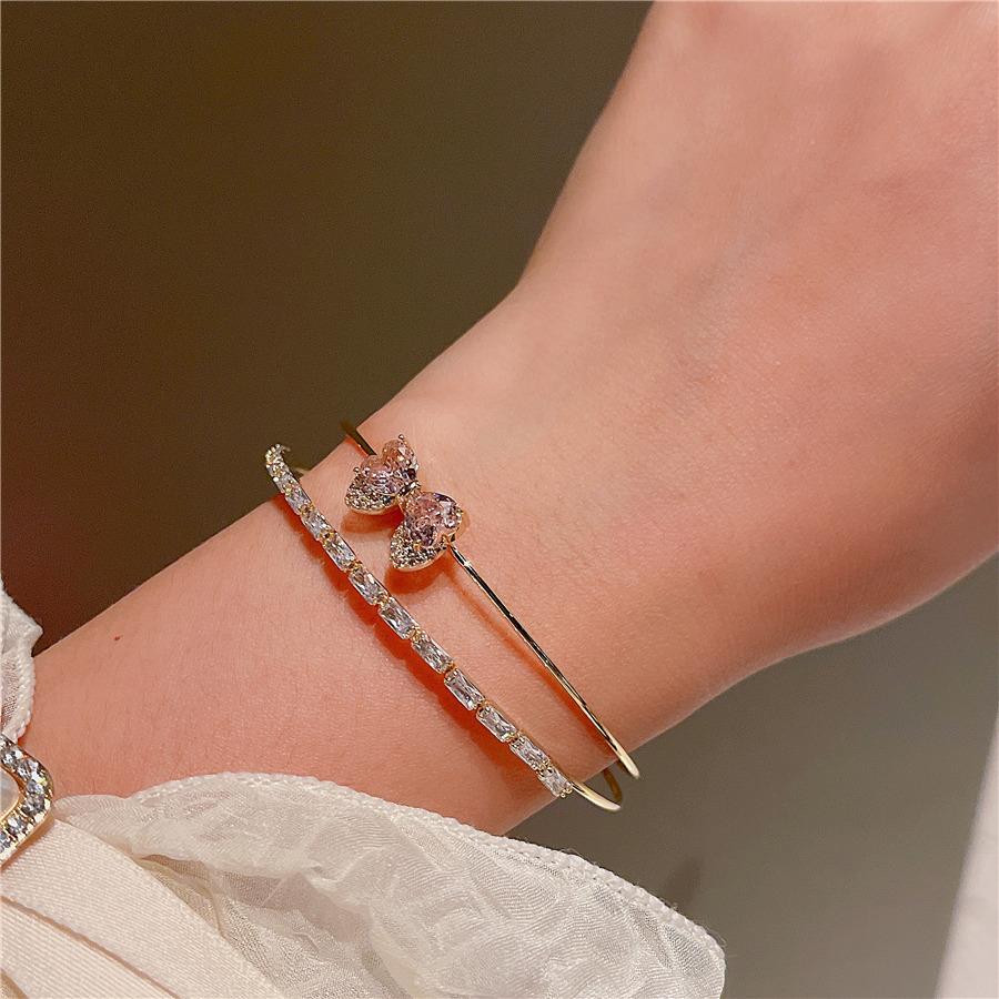 Super Fairy 14K Gold Pink Butterfly Bracelet Double Layer Extremely Fine Gold Plated Zircon Bracelet Bracelet Jewelry