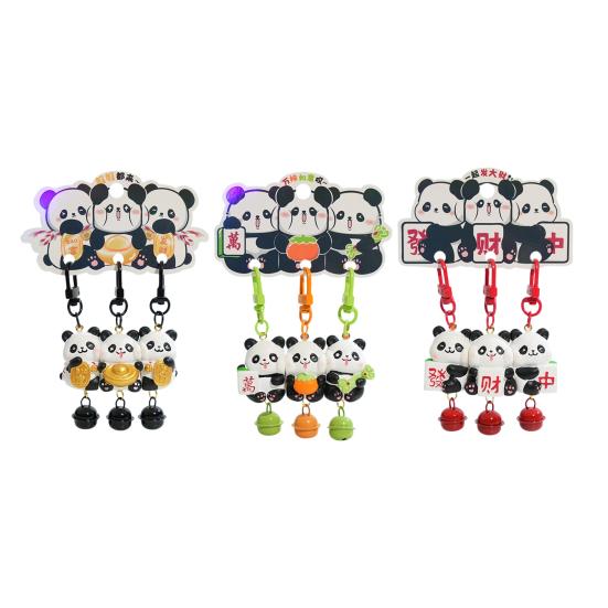 3Pcs Keychain Magnetic Mahjong Panda Doll Good Luck Charm Key Chain Backpack Bag Handbag Accessories
