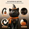 Standing Halloween Cats Decoration, Dark Figure with Pointed Hat and Aged-Look Finish for Entryway, Shelf, Office, or Desk Arrangement