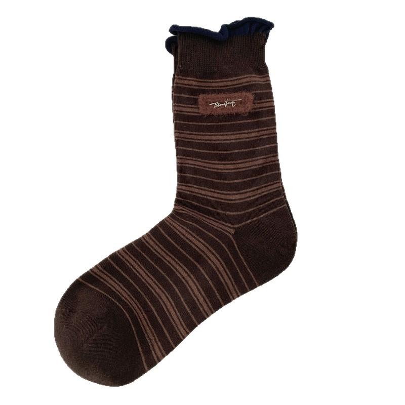 Autumn and Winter Socks: Women's Retro Polka Dot Striped Velvet Logo Contrasting Color Mid-calf Socks, Coffee-colored Pile Socks