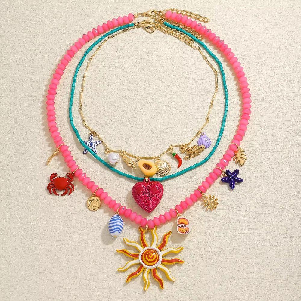 Fruit Sun Pendant Necklace Avocado Dopamine Necklace Unique Rice Bead Necklace  Gift