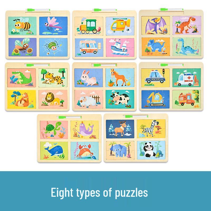 CPCE 4-in-1 Children's Educational Puzzle: Early Learning Cartoon Cognitive Board & Baby Drawing Toy