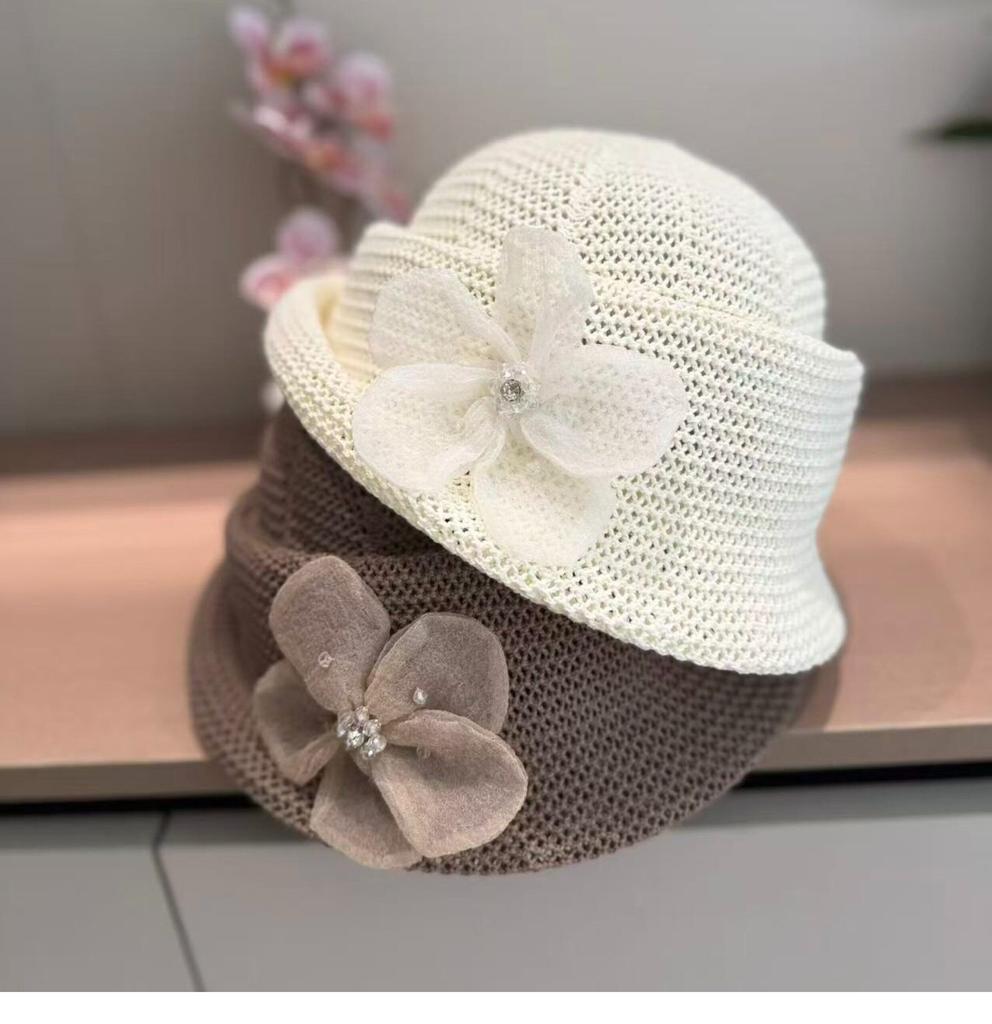 Women's Lightweight Breathable Top Hat Spring Summer Korean Style Fashionable Elegant Floral Roll-Edged Hat